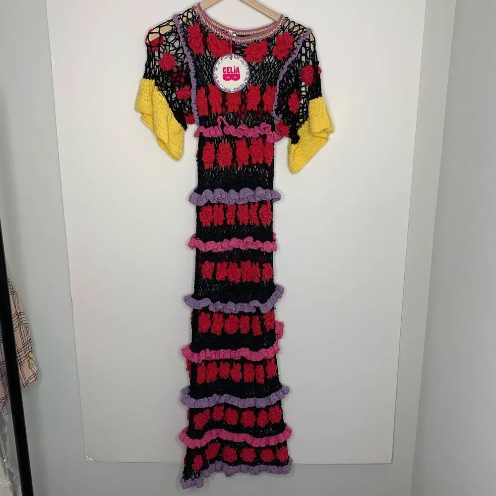 CeliaB Ambra Embroidered Midi Dress Black Womens XS - Picture 2 of 14